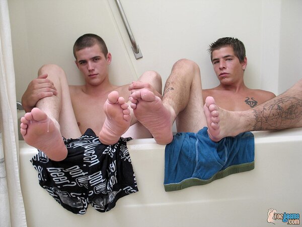 Cain and Gabriel worshiping their naked feet and jerking each other