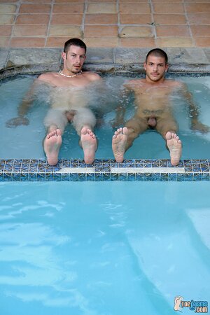 Mike Roberts and Tristan Matthewsworshiping their naked feet and jerking each other