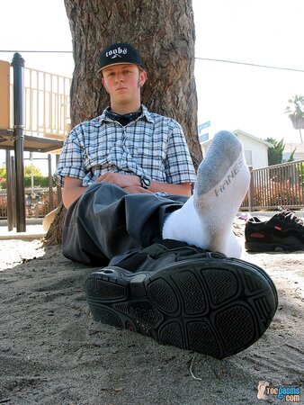 Jamie shows off his socks and feet