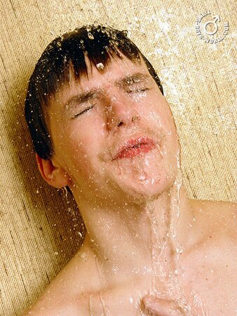 Ruslan is showering alone and getting relaxed