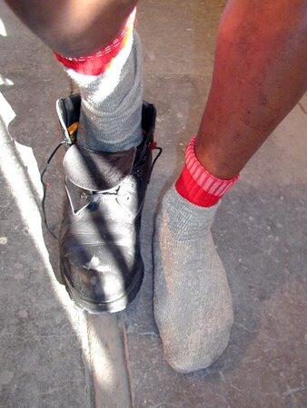 Gefario puts his stinky tube socks on display after a gym workout