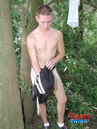 Shane enjoys some fresh air while masturbating outdoors