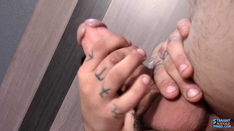 Tattooed twink Chad Turner shows off his bare feet while jacking off