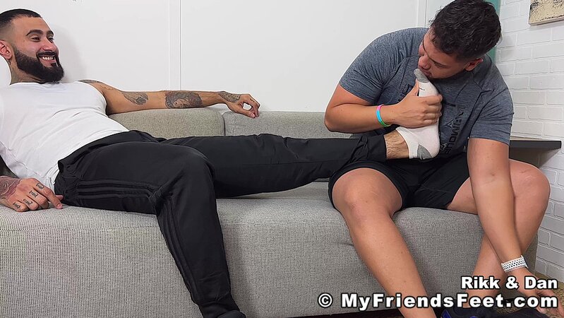 Rikk York and Dan Edwards enjoy foot worship after their workout