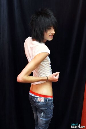 Emo hairdresser Brandon White teases the camera with his slim body