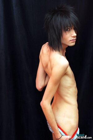 Emo hairdresser Brandon White teases the camera with his slim body