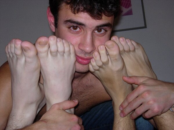 Foot lovers Fix, D.J., and Sel give each other blowjobs at the party