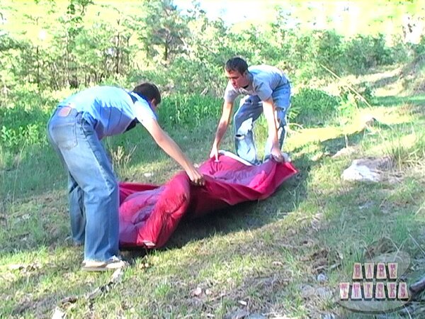 Clay Whorton and Cody Ethan sneak into the woods for a fuck on the forest floor