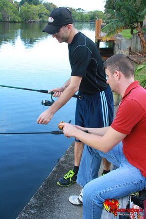 Derek Hummer feeds his cock to Christian Matthews in nature